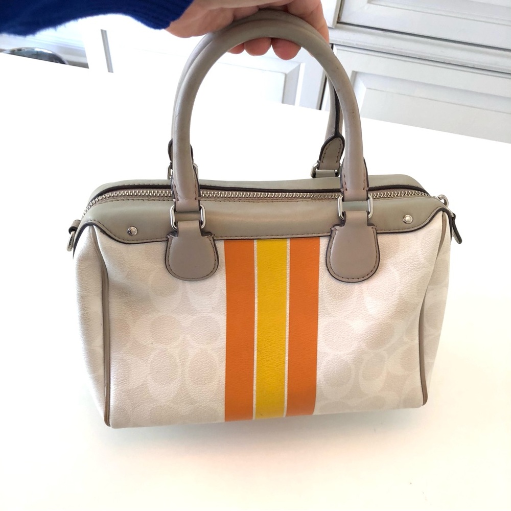 Coach Varsity Stripe Mini Bennett Satchel & Wristlet Cream Orange Yellow F38401 - Picture 10 of 17